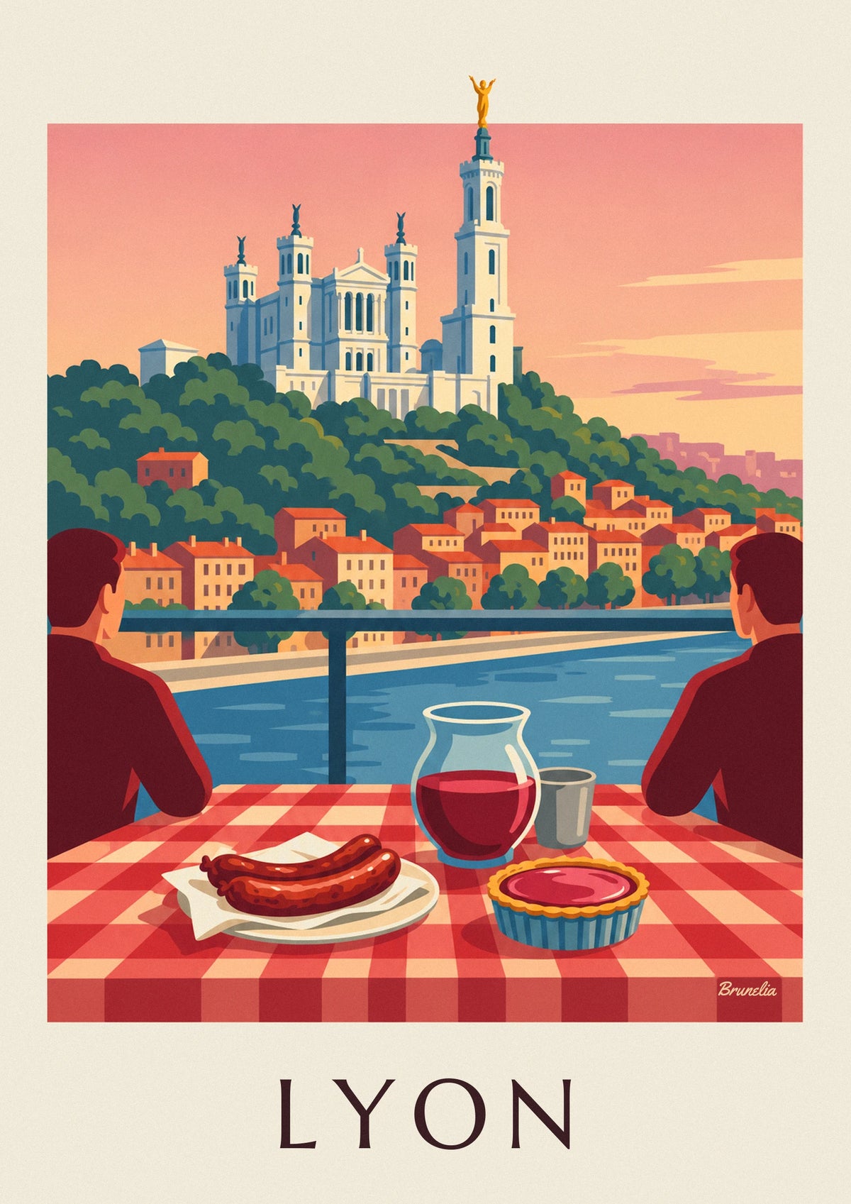Poster Bouchon Lyonnais mit Blick auf die Saône und Fourvière