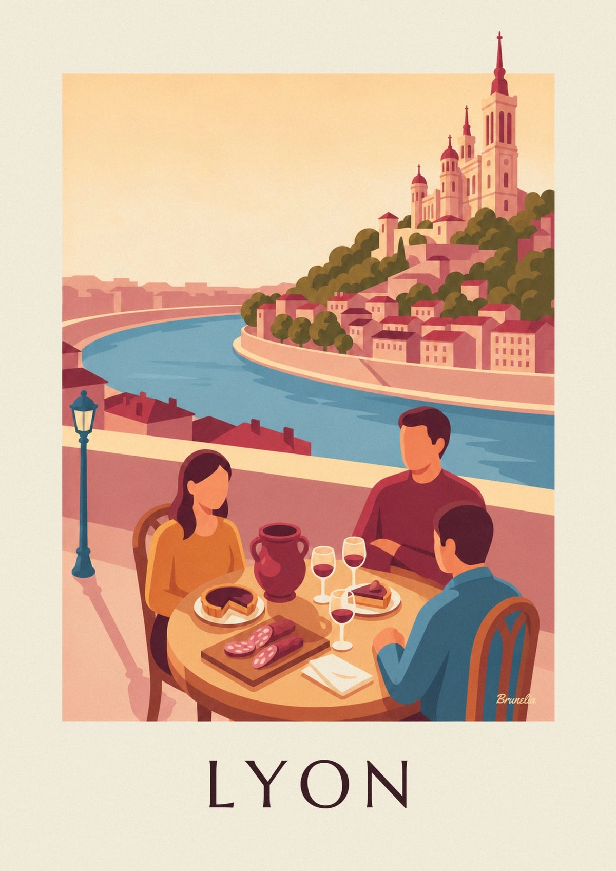 Poster Bouchon Lyonnais mit Blick auf die Saône und Fourvière