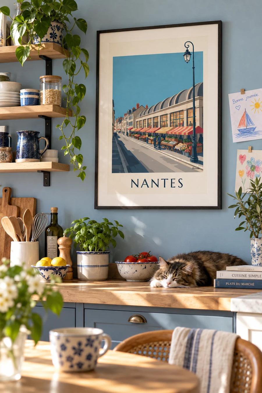 Affiche marché de Talensac à Nantes un dimanche matin : encadrée au mur
