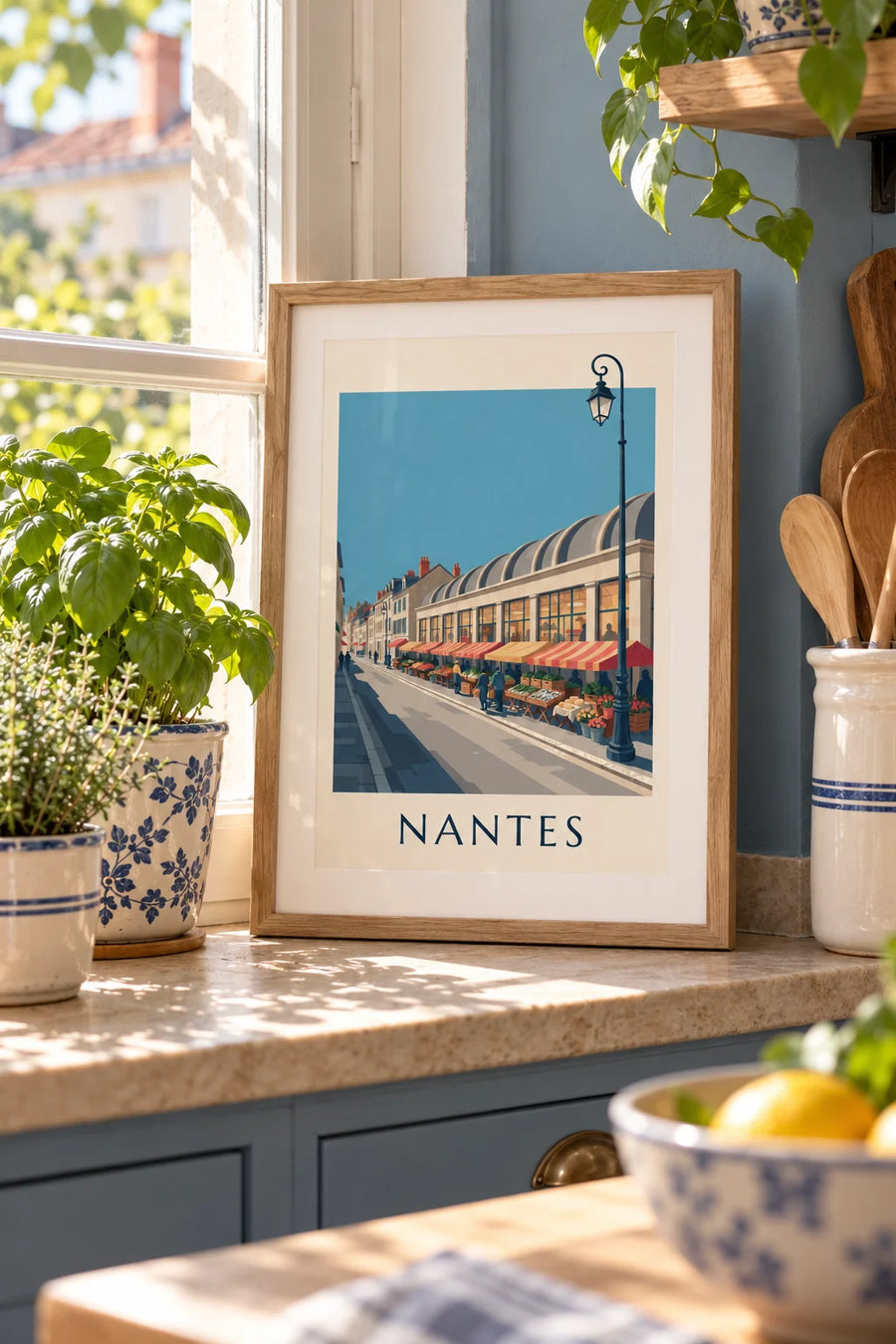 Affiche marché de Talensac à Nantes un dimanche matin : petit format A4 encadré