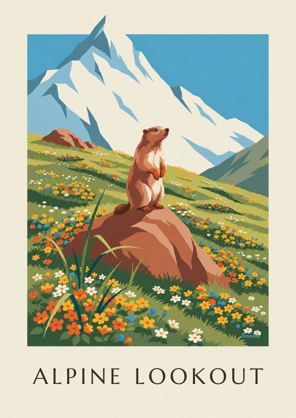 Poster Murmeltier und blühende Alpenlandschaft
