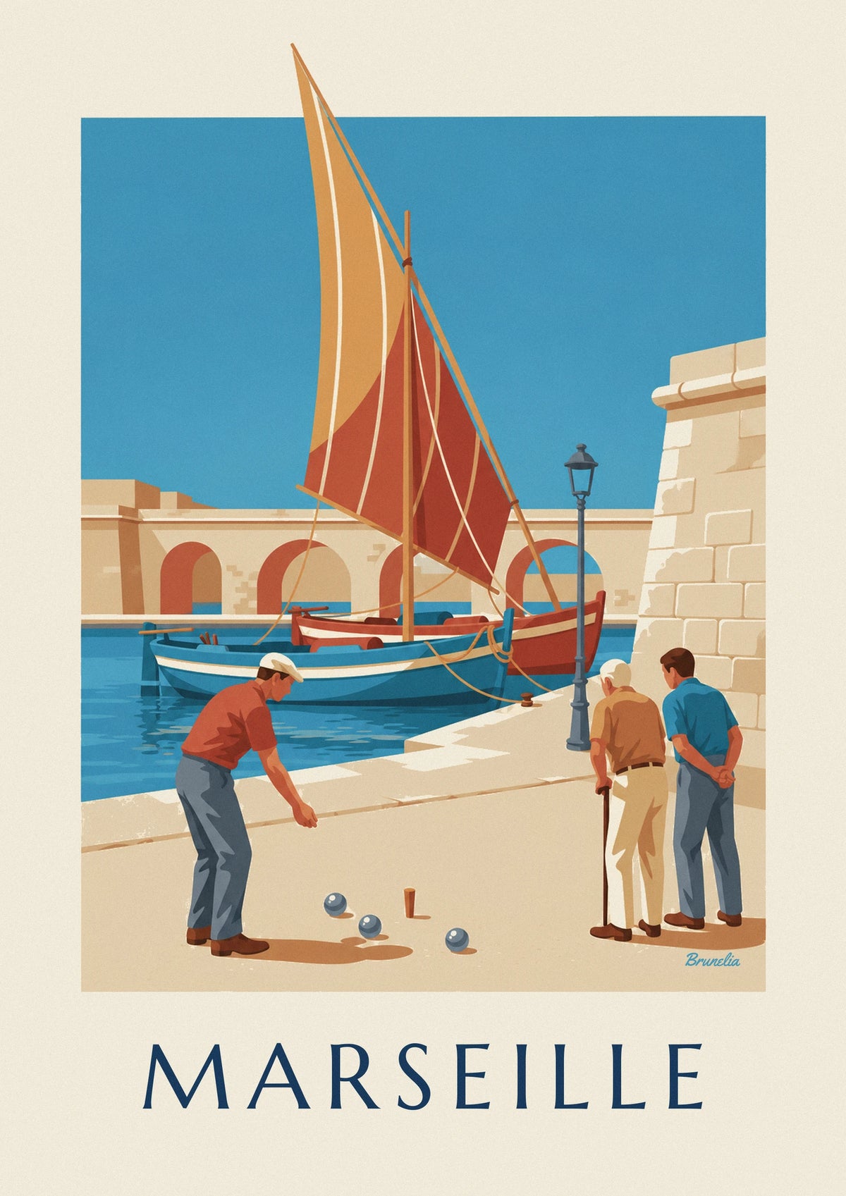 Pétanque game at the Vallon des Auffes, Marseille poster