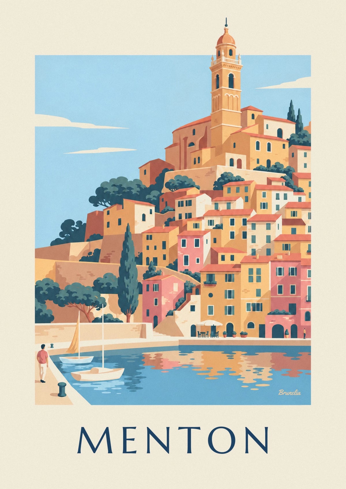 Poster Altstadt von Menton und Basilika Saint-Michel