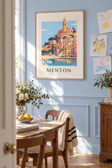 Poster Altstadt von Menton und Basilika Saint-Michel: gerahmt an der Wand
