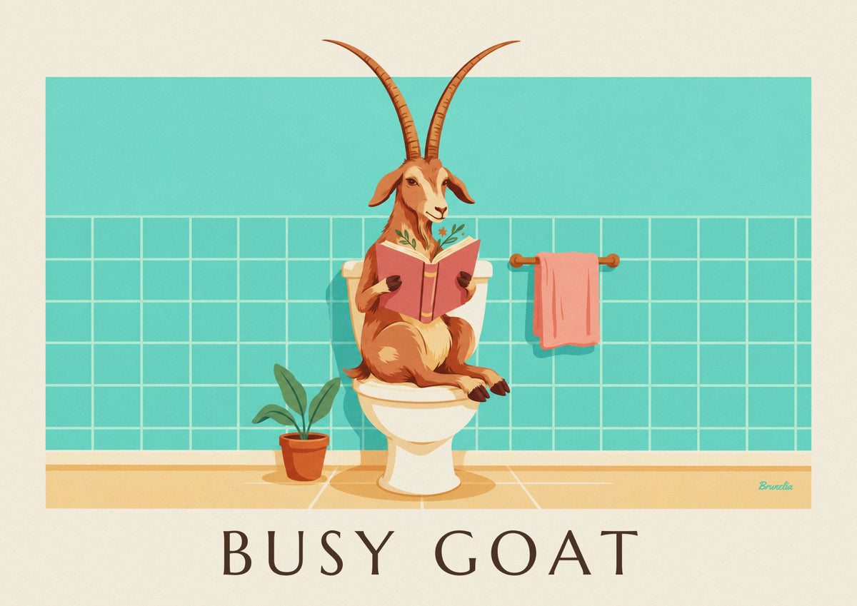 Lustiges Poster Ziege liest auf der Toilette