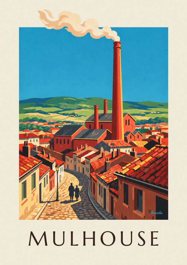 Poster Mülhausen Industriestadt und Fabrikschornsteine