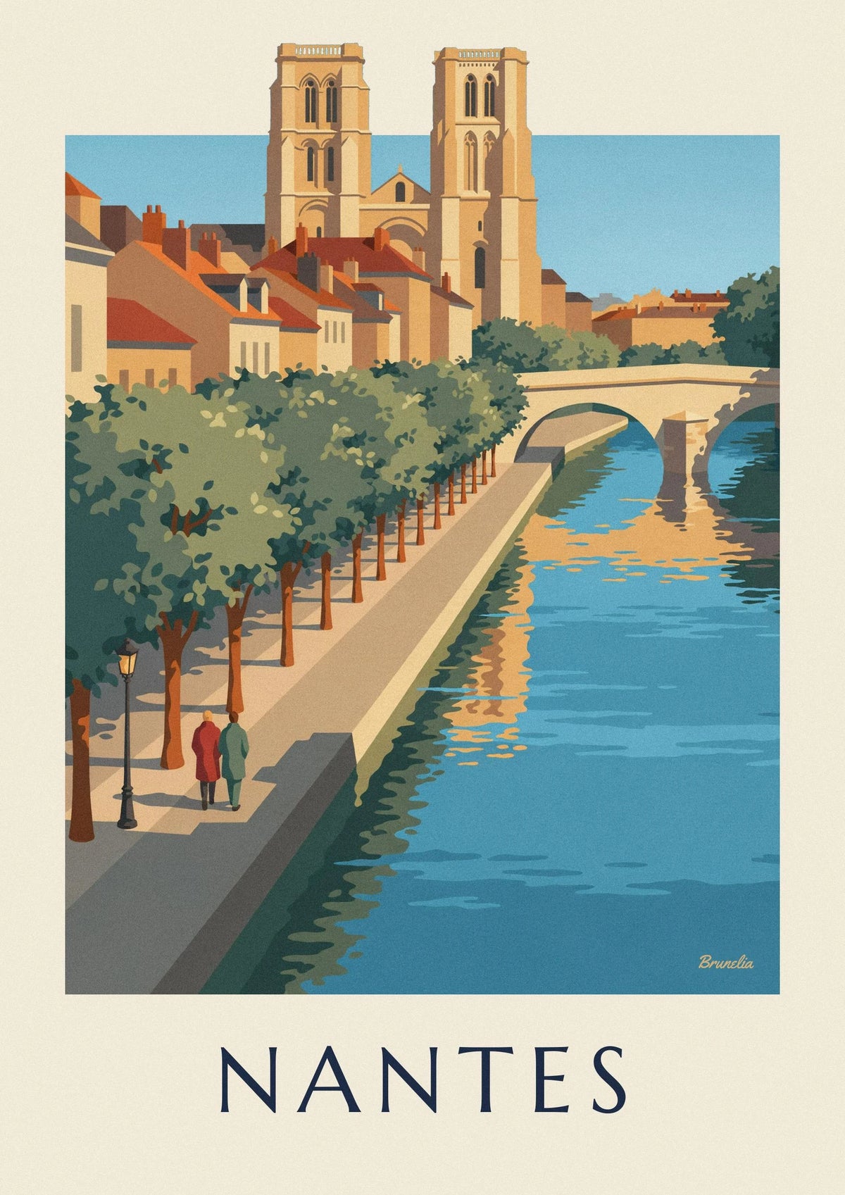 Poster Kathedrale von Nantes und Brücke über die Loire