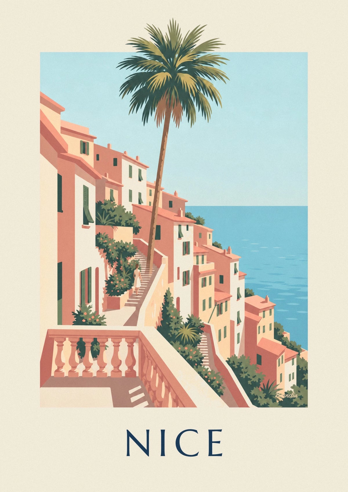 Poster ockerfarbene Häuser und azurblaues Meer über den Hügeln von Nizza