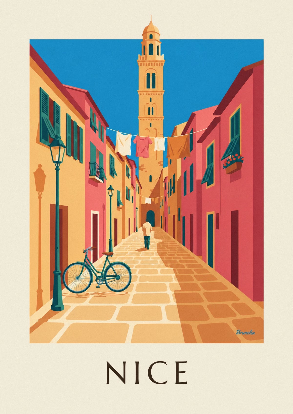 Poster Fahrrad in einer Kopfsteinpflastergasse der Altstadt von Nizza