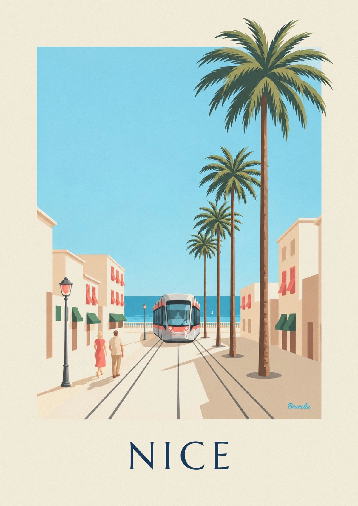 Poster Straßenbahn von Nizza und das Mittelmeer