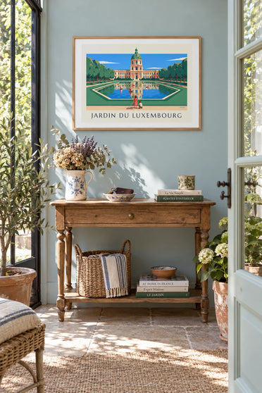 Poster mit Jardin du Luxembourg und Segelbooten auf dem Bassin: gerahmt an der Wand