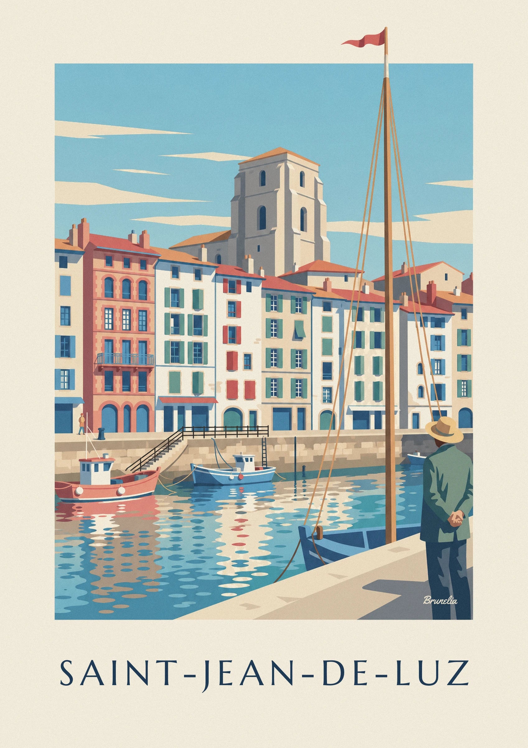 Saint-Jean-de-Luz harbor quays and houses poster: close-up detail
