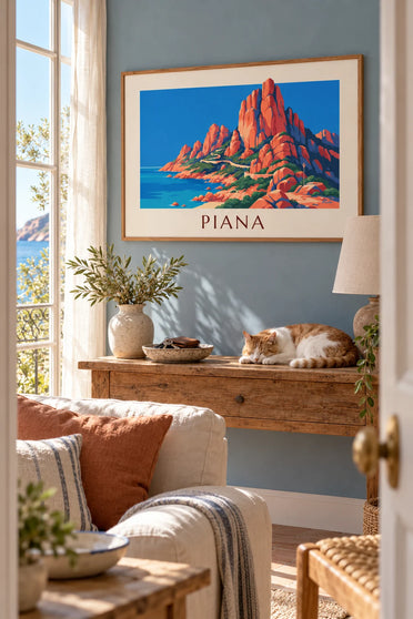 Affiche calanques de Piana en Corse au-dessus du golfe de Porto : encadrée au mur