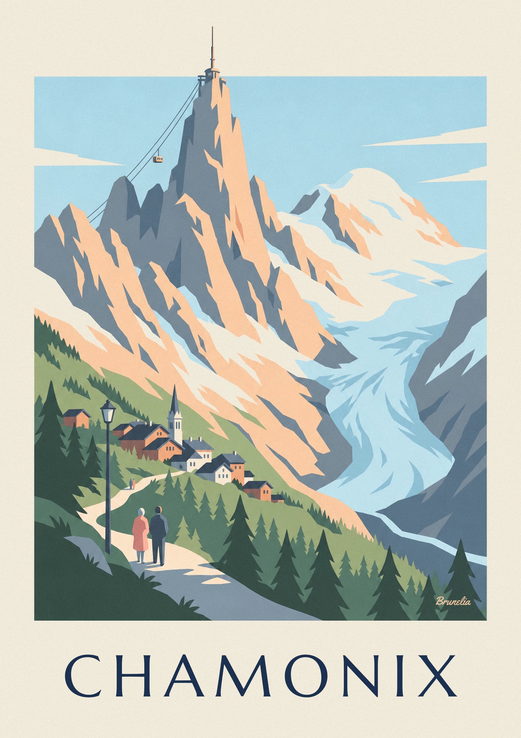Poster Mont-Blanc-Massiv von Chamonix aus gesehen: Detail in Nahaufnahme