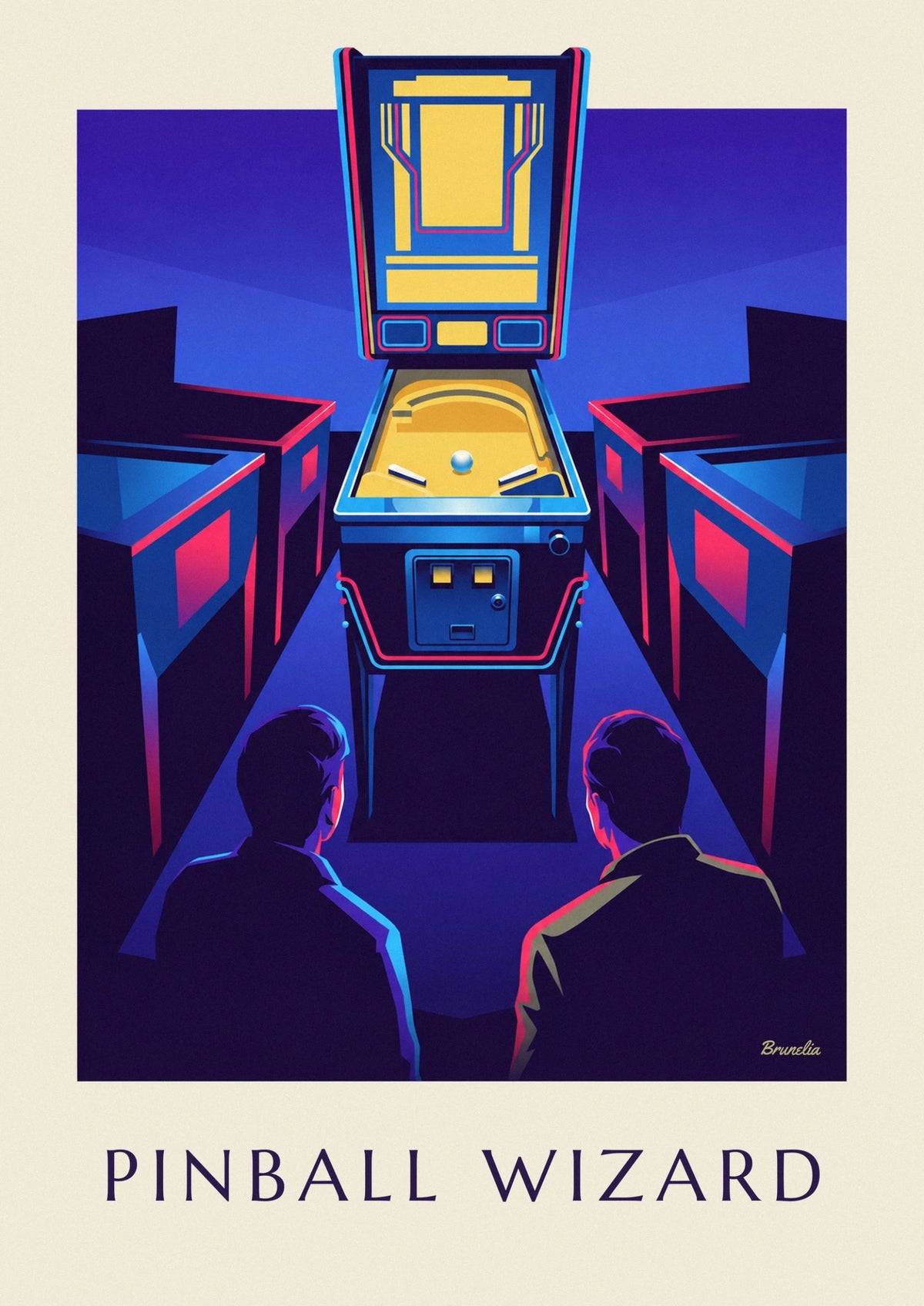 Poster Flipper im Neonlicht in einer Spielhalle