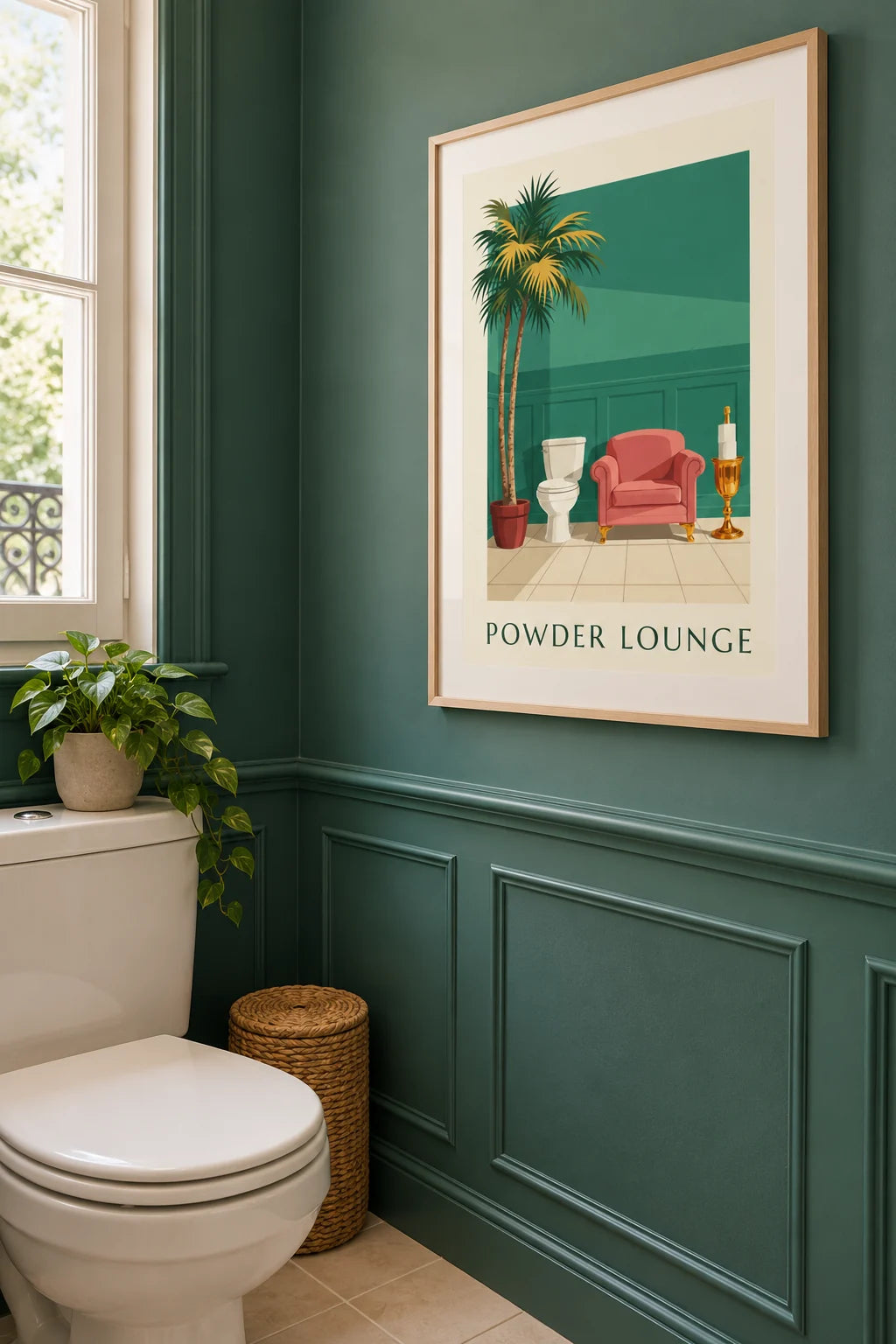 WC: Lustiges Poster fürs WC im Lounge-Stil mit Toilettenpapier im Raum