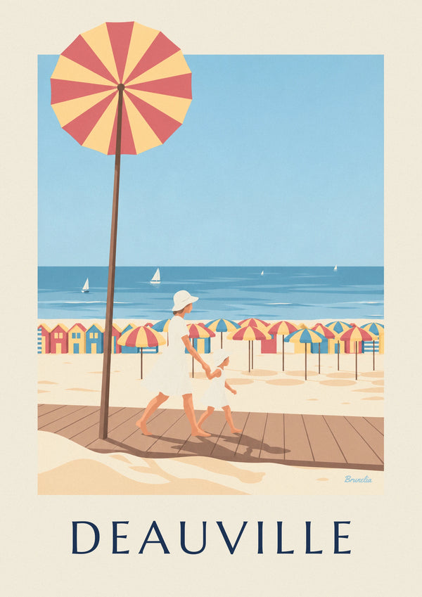 Poster Mutter und Mädchen auf den Planches von Deauville