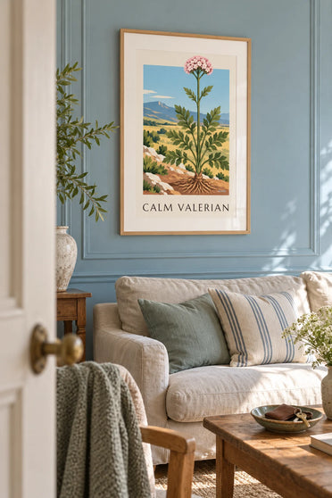 Affiche valériane officinale plante médicinale : encadrée au mur