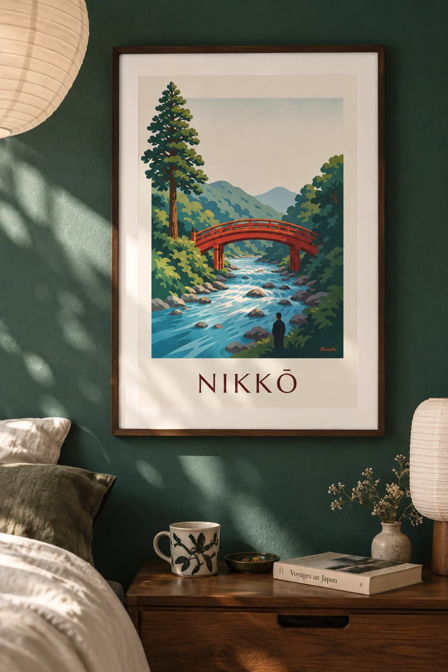 Poster Shinkyō-Brücke in Nikkō über den Daiya: gerahmt an der Wand