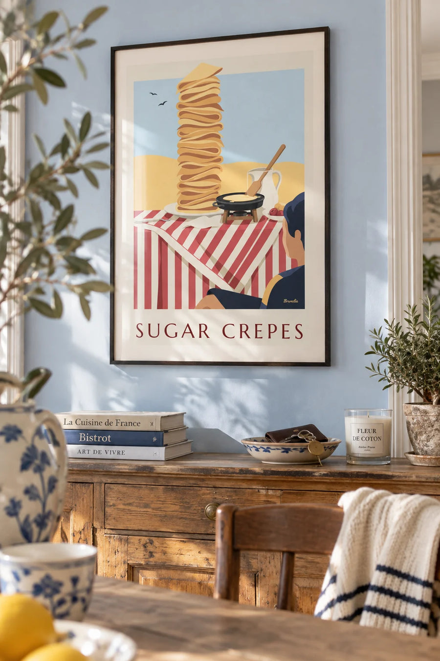 Poster Zuckercrêpes auf der Crêpe-Platte zubereitet: gerahmt an der Wand