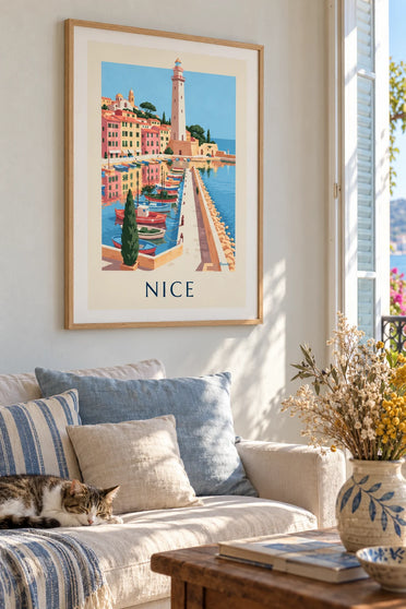 Poster Hafen Lympia in Nizza mit seinen Booten: gerahmt an der Wand