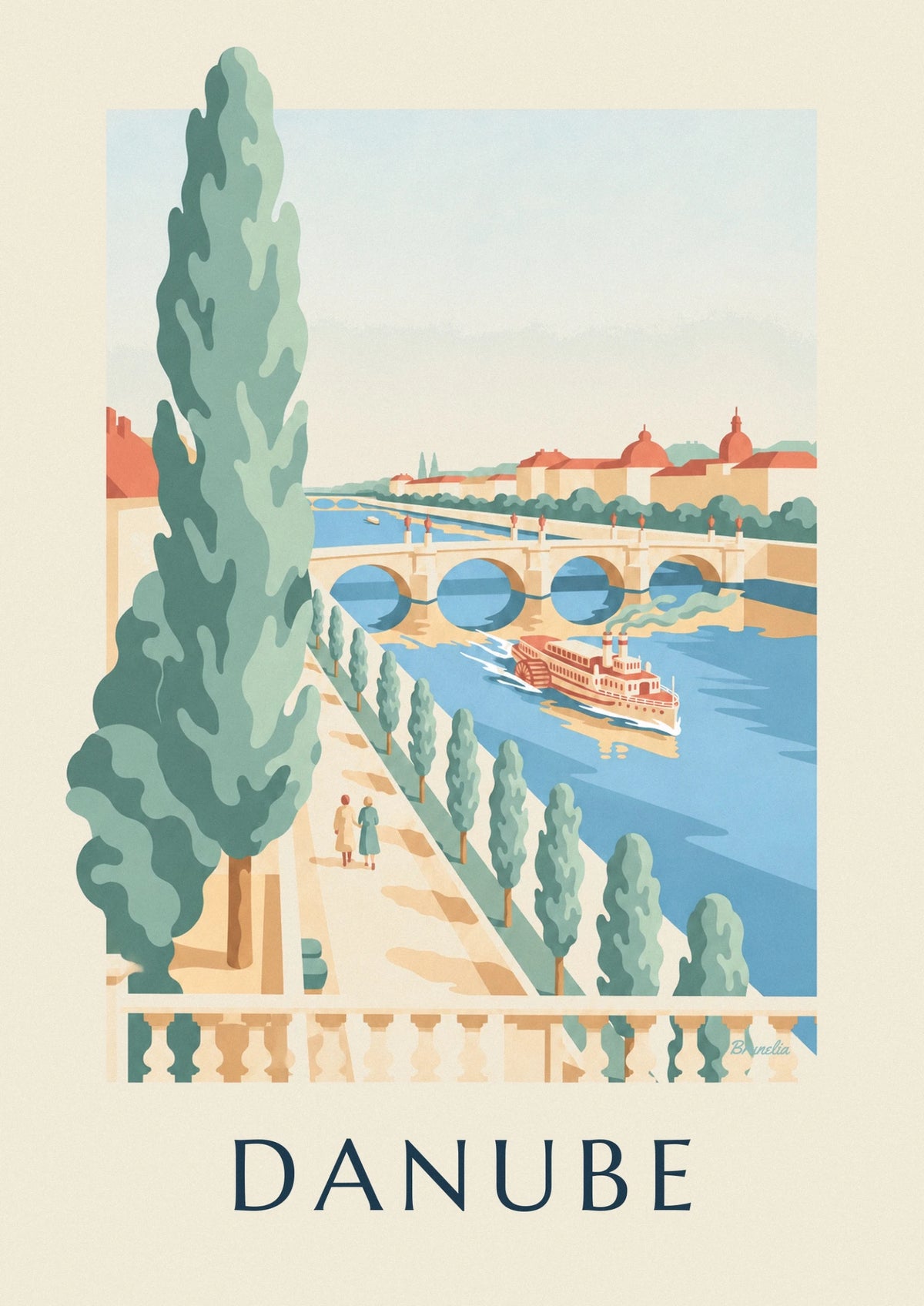Poster Spaziergang an der Donau mit Raddampfer