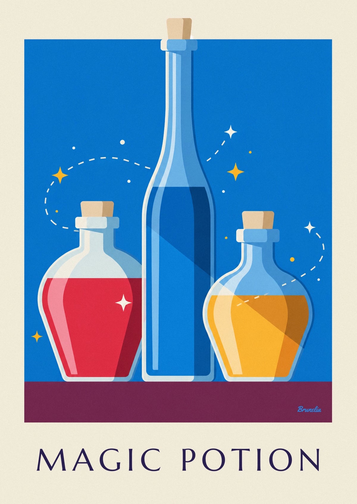 Poster Zaubertrank in Glasfläschchen auf einem Regal