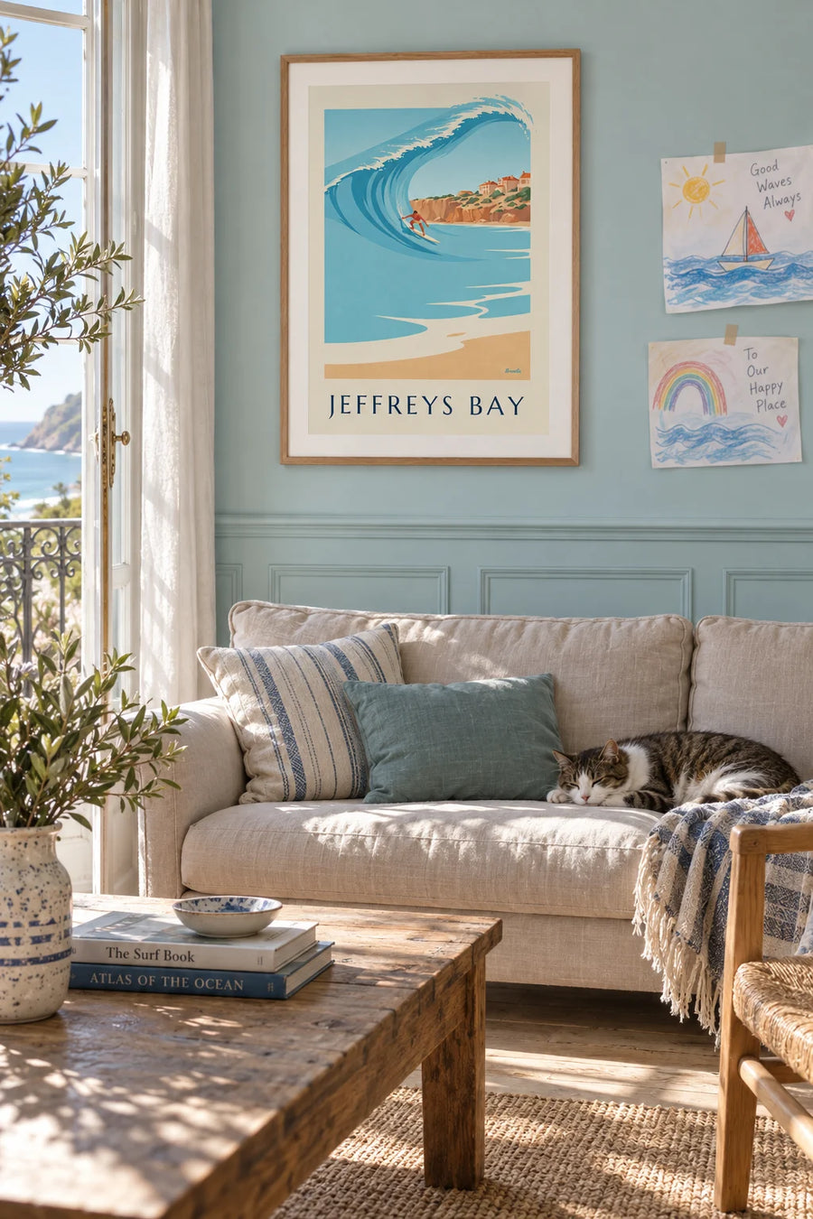 Poster Surfer auf der Welle von Jeffreys Bay: gerahmt an der Wand