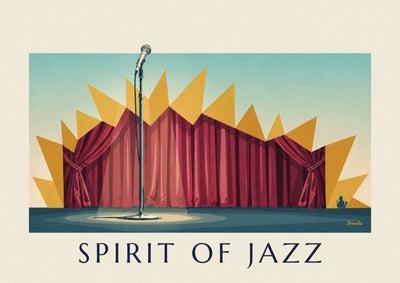 Poster Mikrofon auf der Bühne eines Jazzclubs, „Spirit of Jazz“: das ganze Poster