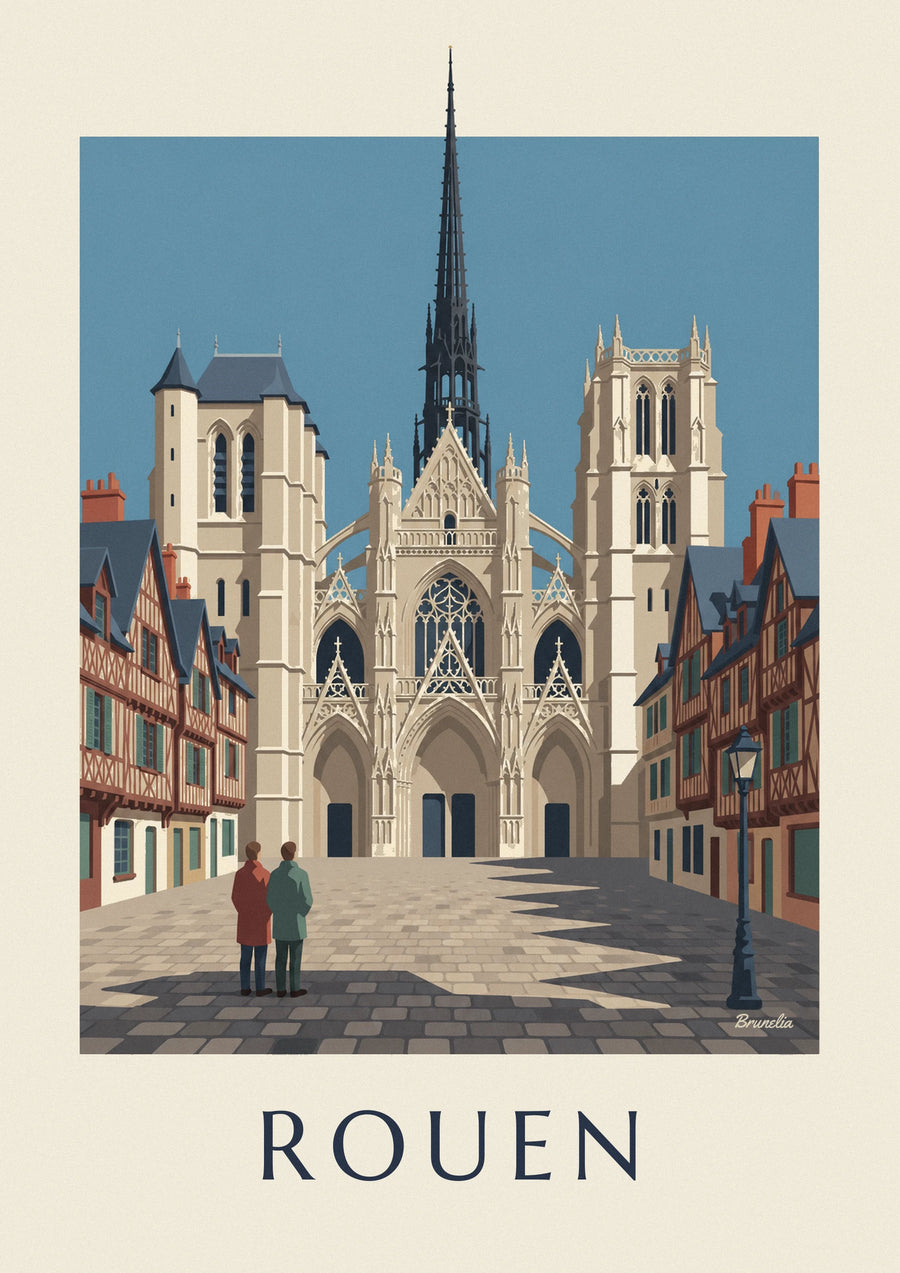 Rouen Notre-Dame cathedral and half-timbered houses poster