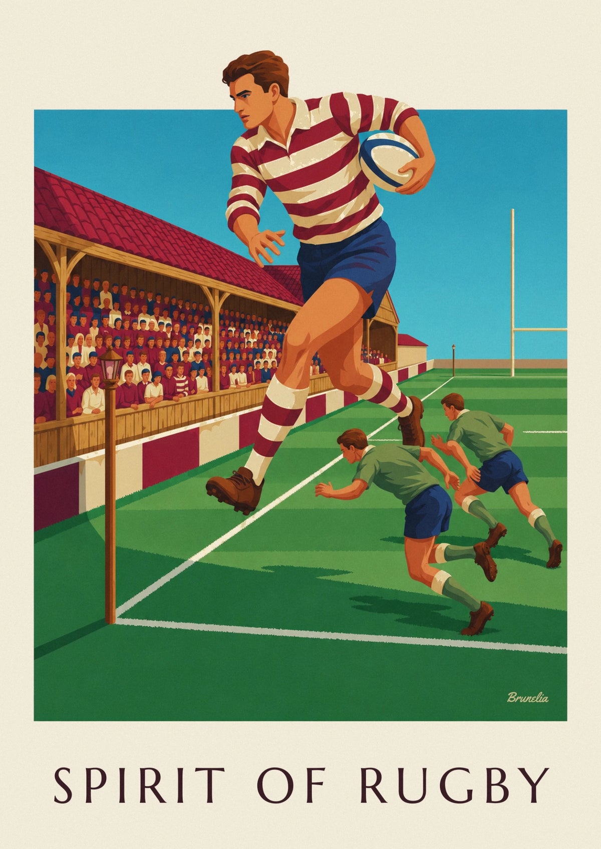 Poster Rugbyspieler beim Sprint an der Seitenlinie