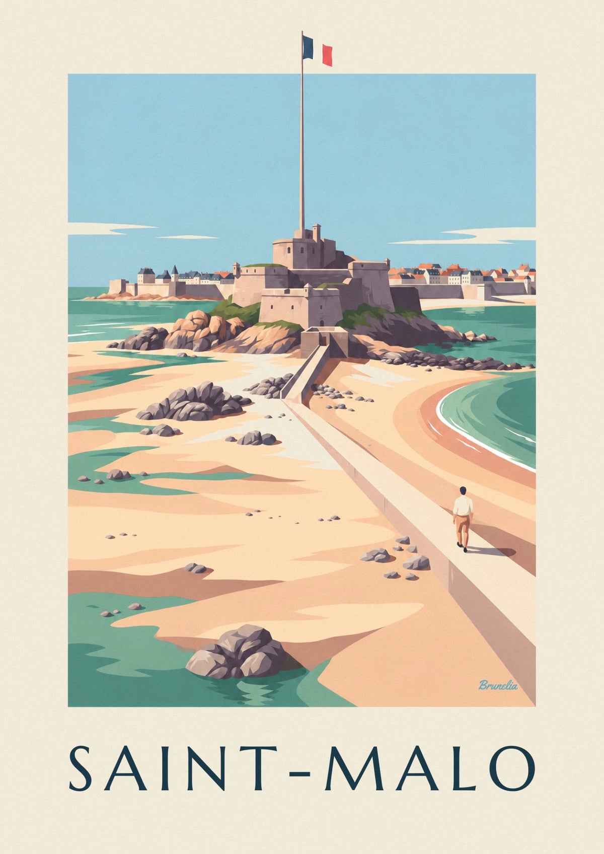 Poster Fort National bei Ebbe in Saint-Malo