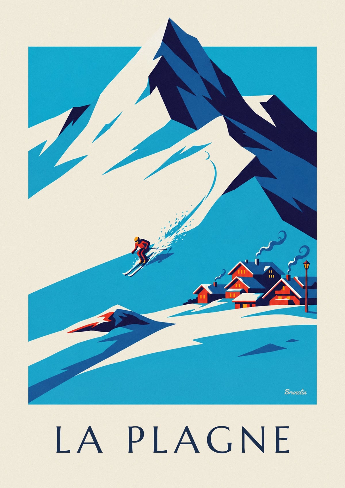 Poster Skifahrer bei der Abfahrt in La Plagne vor der Bellecôte