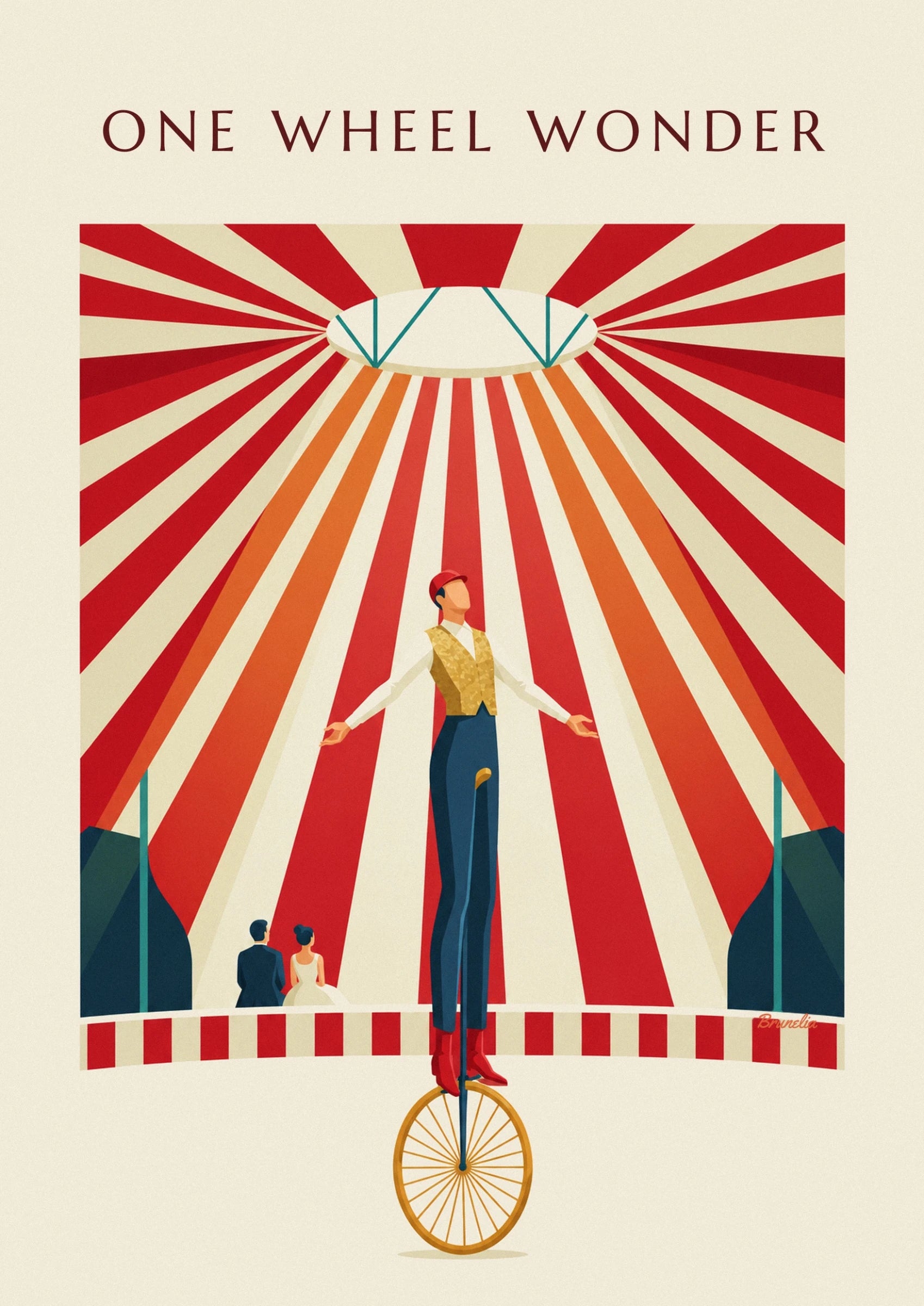 Affiche acrobate sur monocycle sous le chapiteau du cirque : détail en gros plan