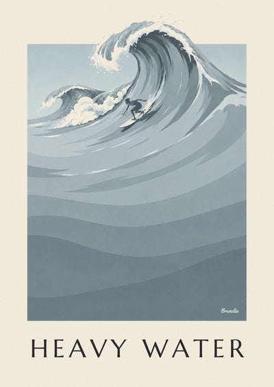 Poster Surfer und riesige Welle in Grau-Blau-Tönen: das ganze Poster