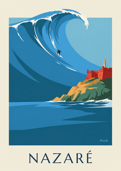 Affiche surfeur sur la vague géante de Nazaré au Portugal : l'affiche entière