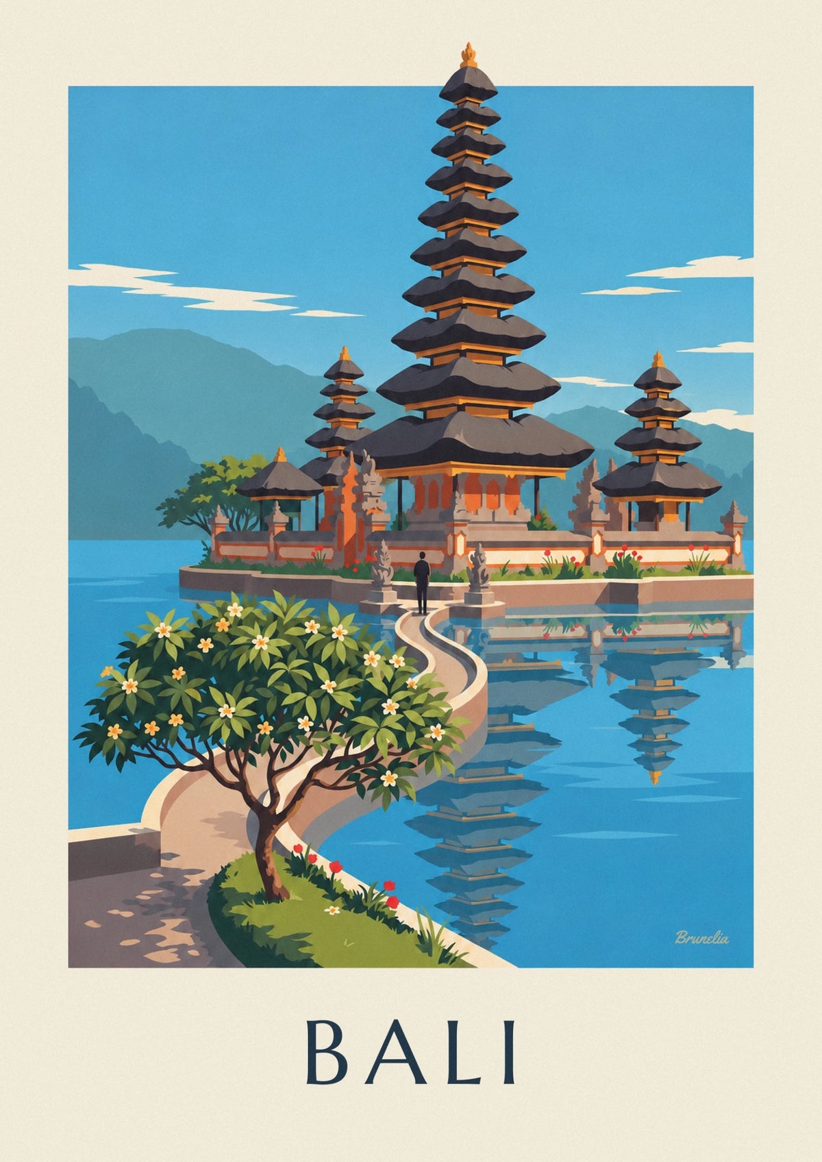 Affiche temple Ulun Danu sur le lac Bratan à Bali