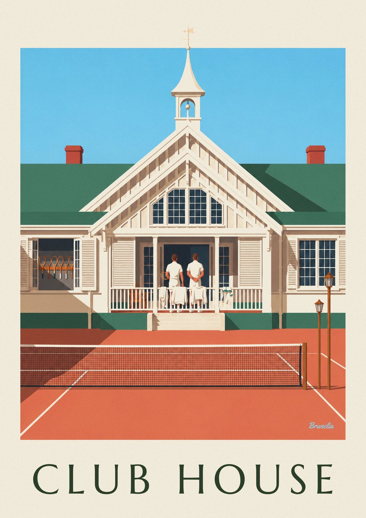 Poster Umkleide eines Tennisclubs mit Holzschlägern