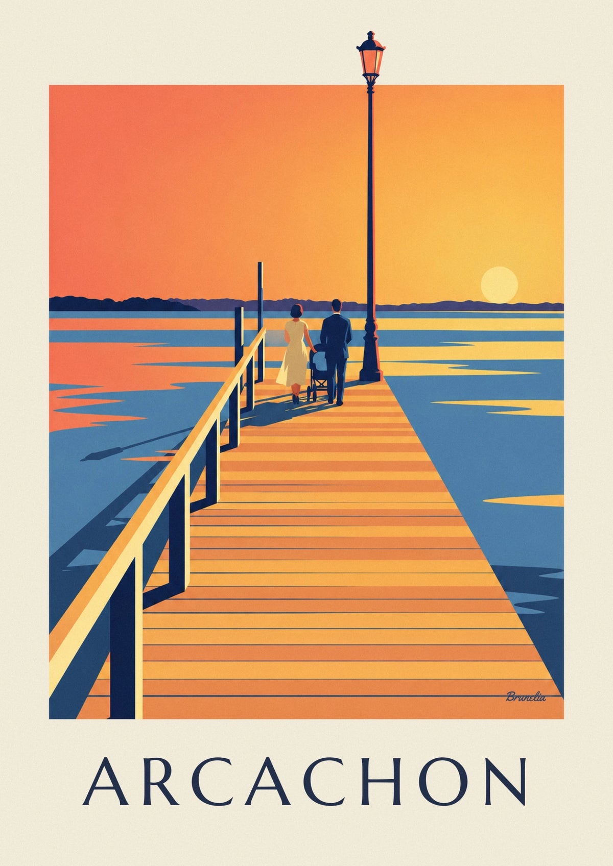 Poster Thiers-Pier in Arcachon bei Sonnenuntergang