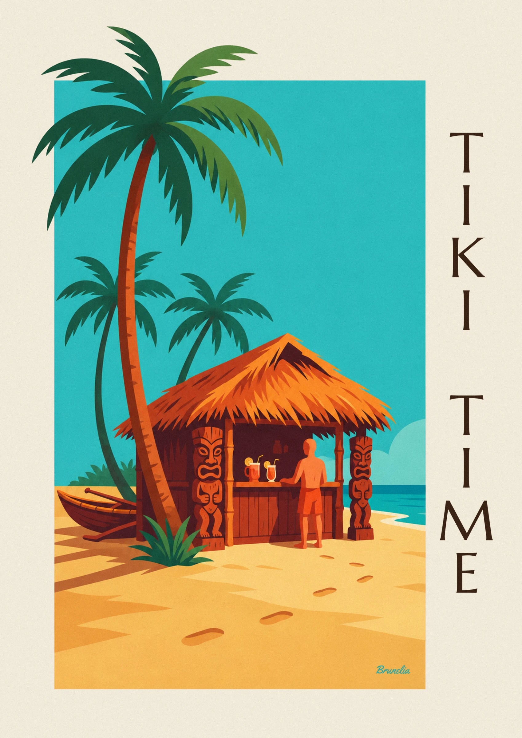 Poster tropische Tiki-Bar am Strand mit Palmen: Detail in Nahaufnahme