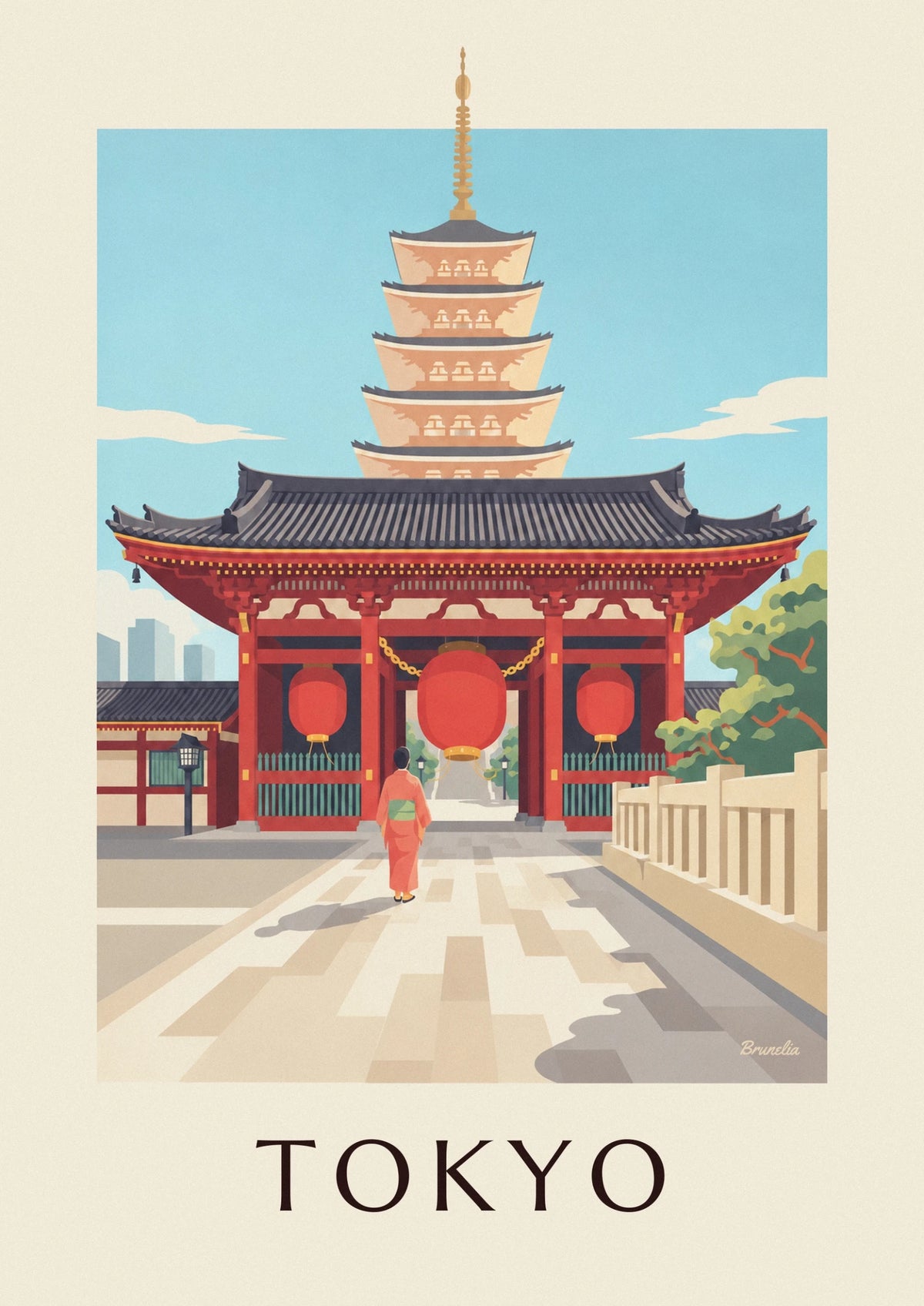 Poster Senso-ji-Tempel mit großer roter Laterne in Tokio