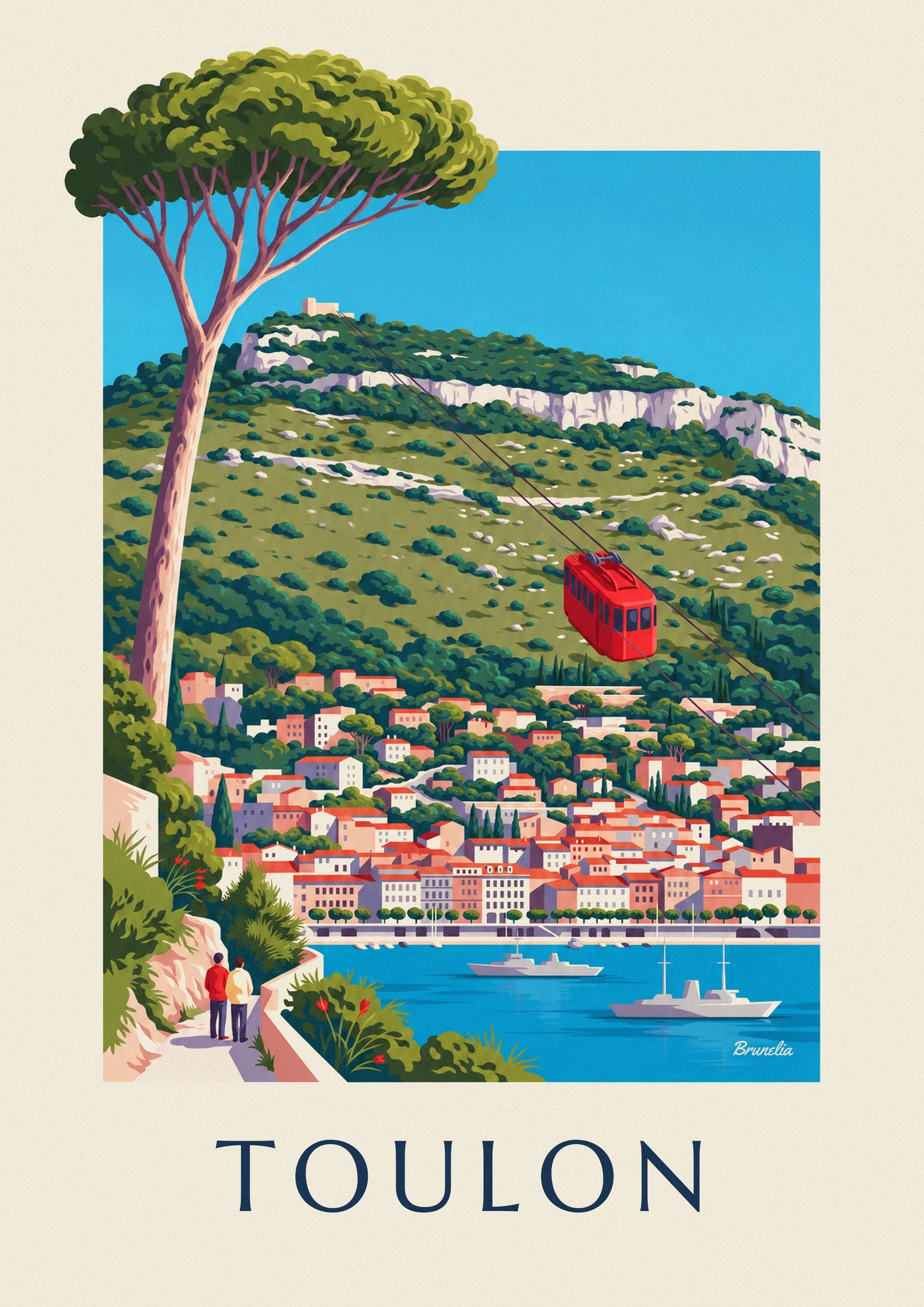 Mont Faron cable car above Toulon poster: close-up detail