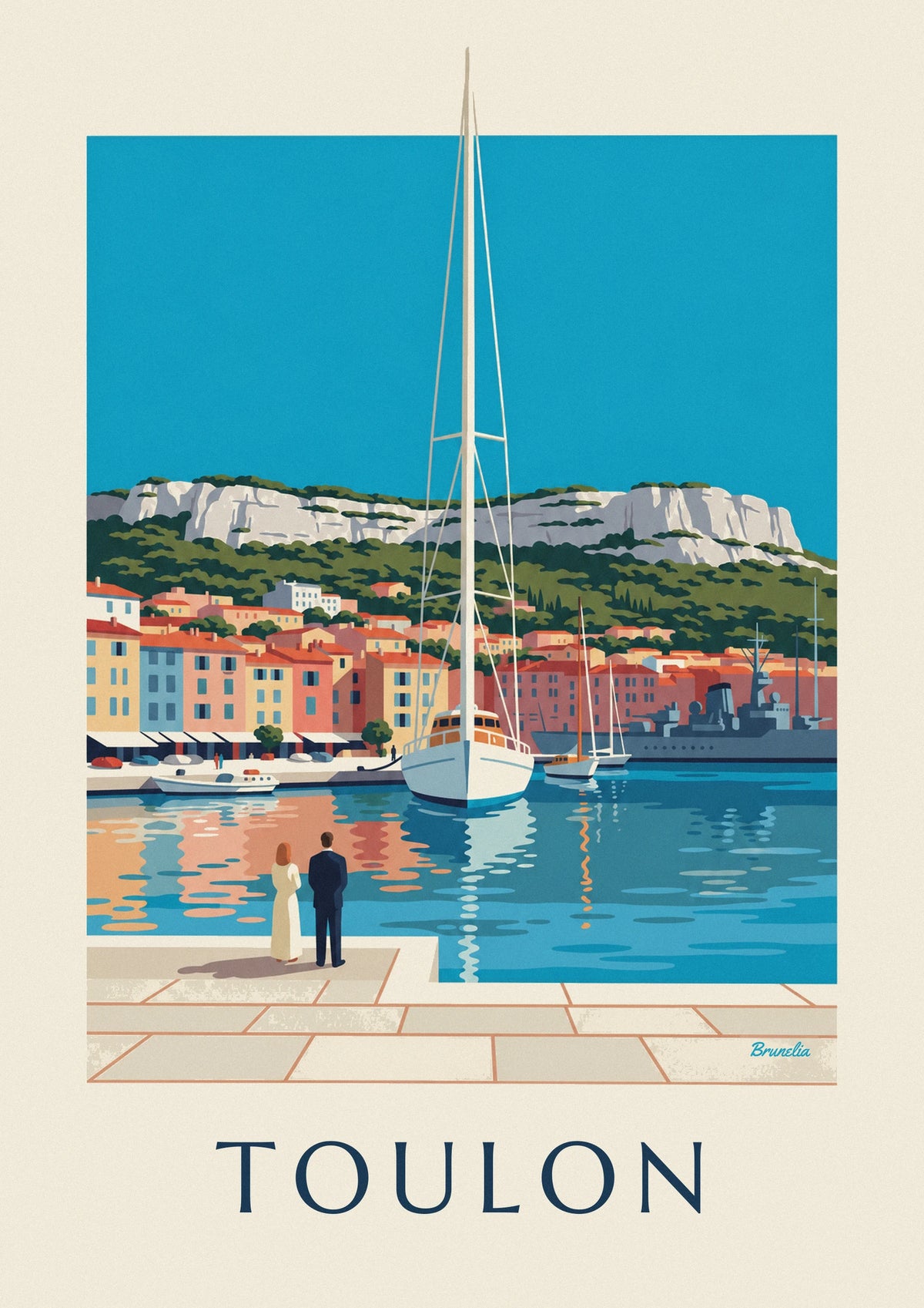 Toulon harbor through a stone arch poster