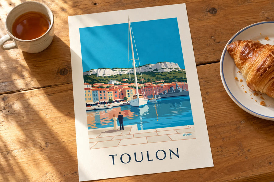 Poster Hafen von Toulon, gesehen unter einem Steinbogen: auf einem Tisch aufgestellt