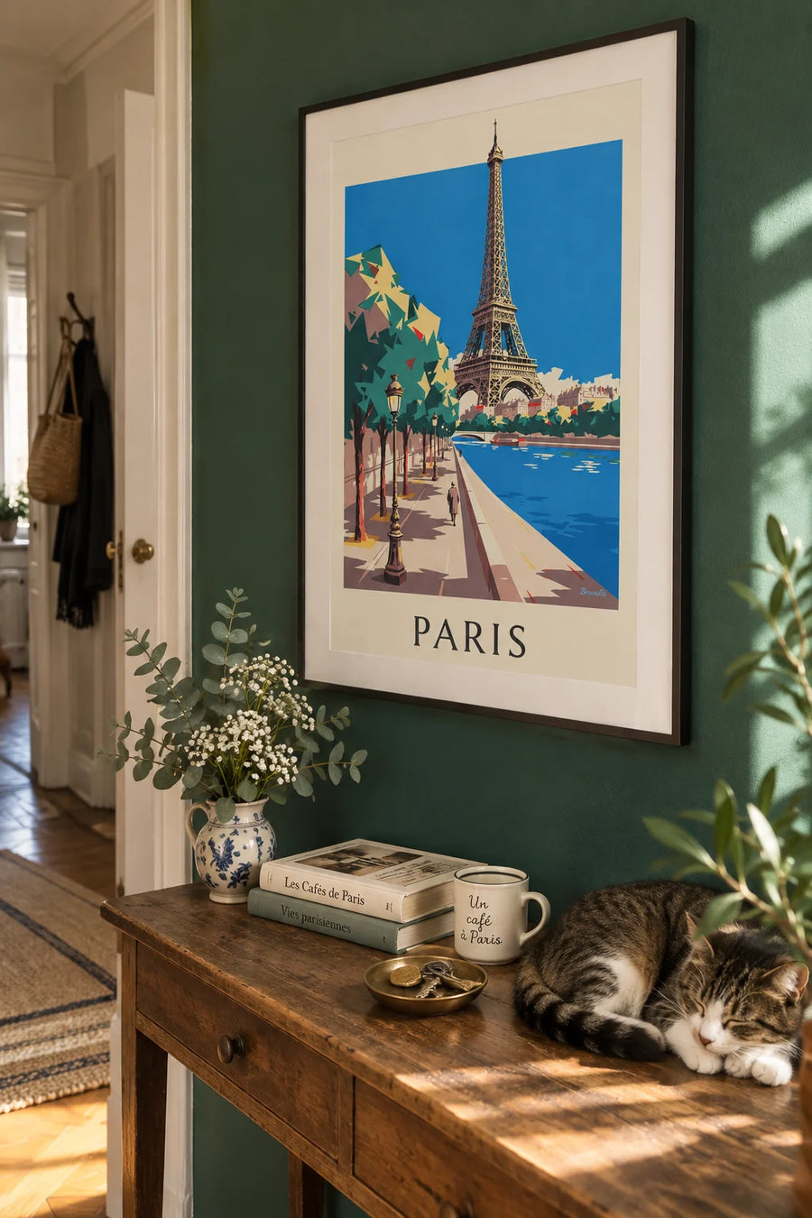 Affiche tour Eiffel et lampadaire parisien : encadrée au mur