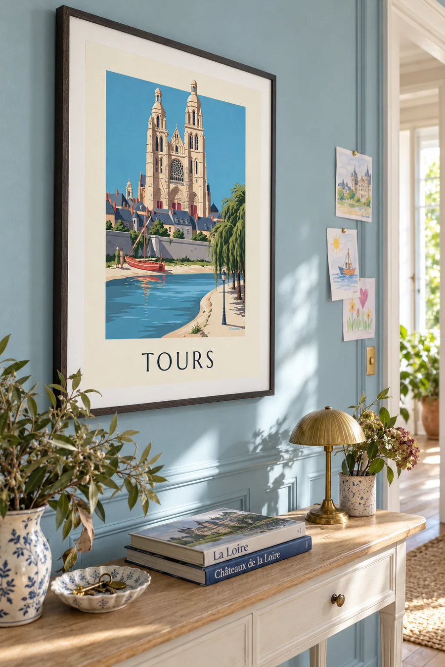 Poster Kathedrale von Tours und Loireufer: gerahmt an der Wand