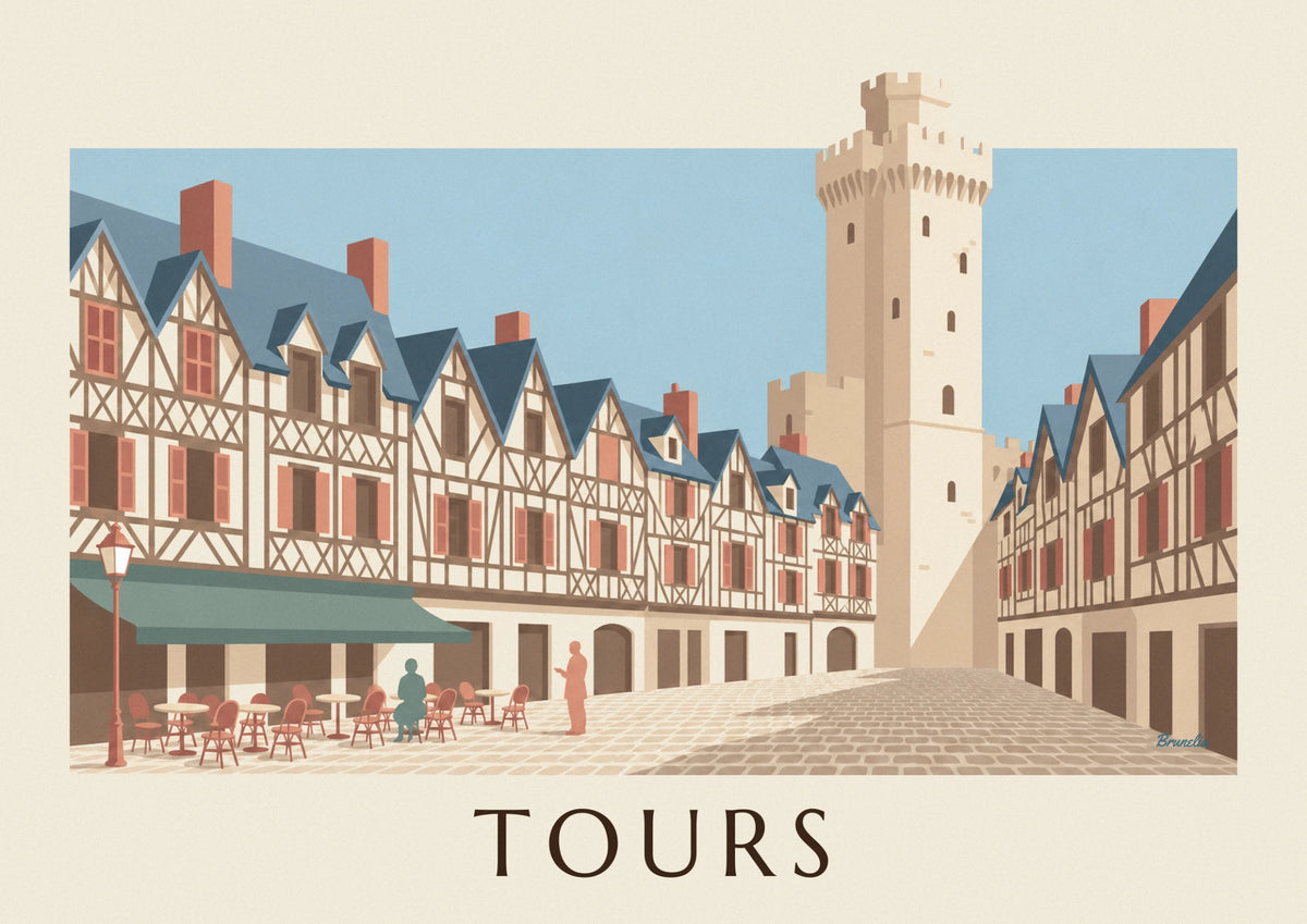 Poster Place Plumereau und Renaissance-Architektur in Tours