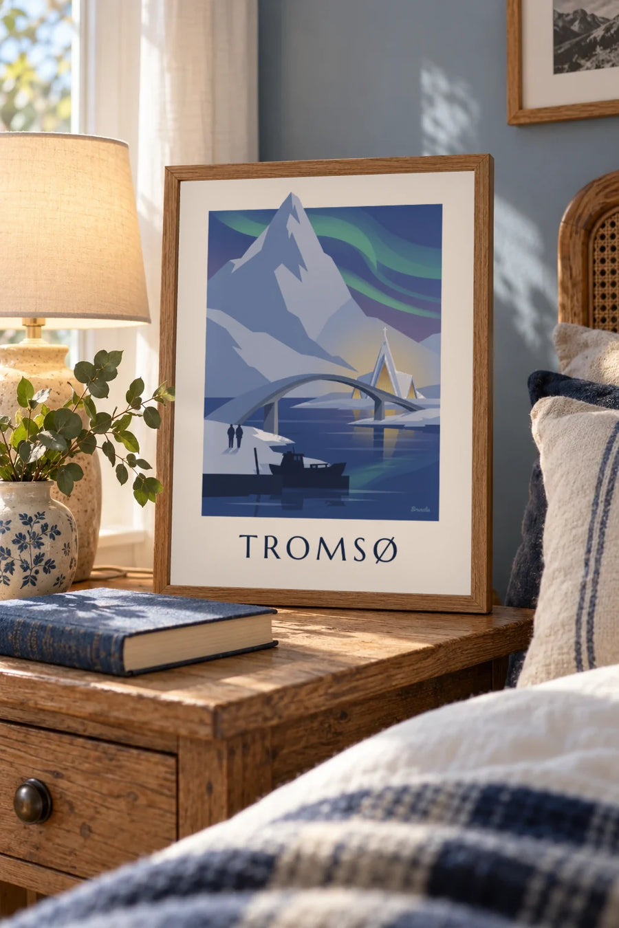 Affiche Tromsø porte de l'Arctique et aurores boréales : petit format A4 encadré