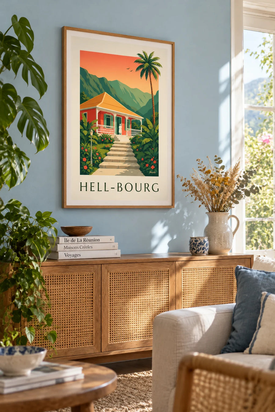 Poster kreolisches Haus mit Zierleisten in Hell-Bourg auf La Réunion: gerahmt an der Wand