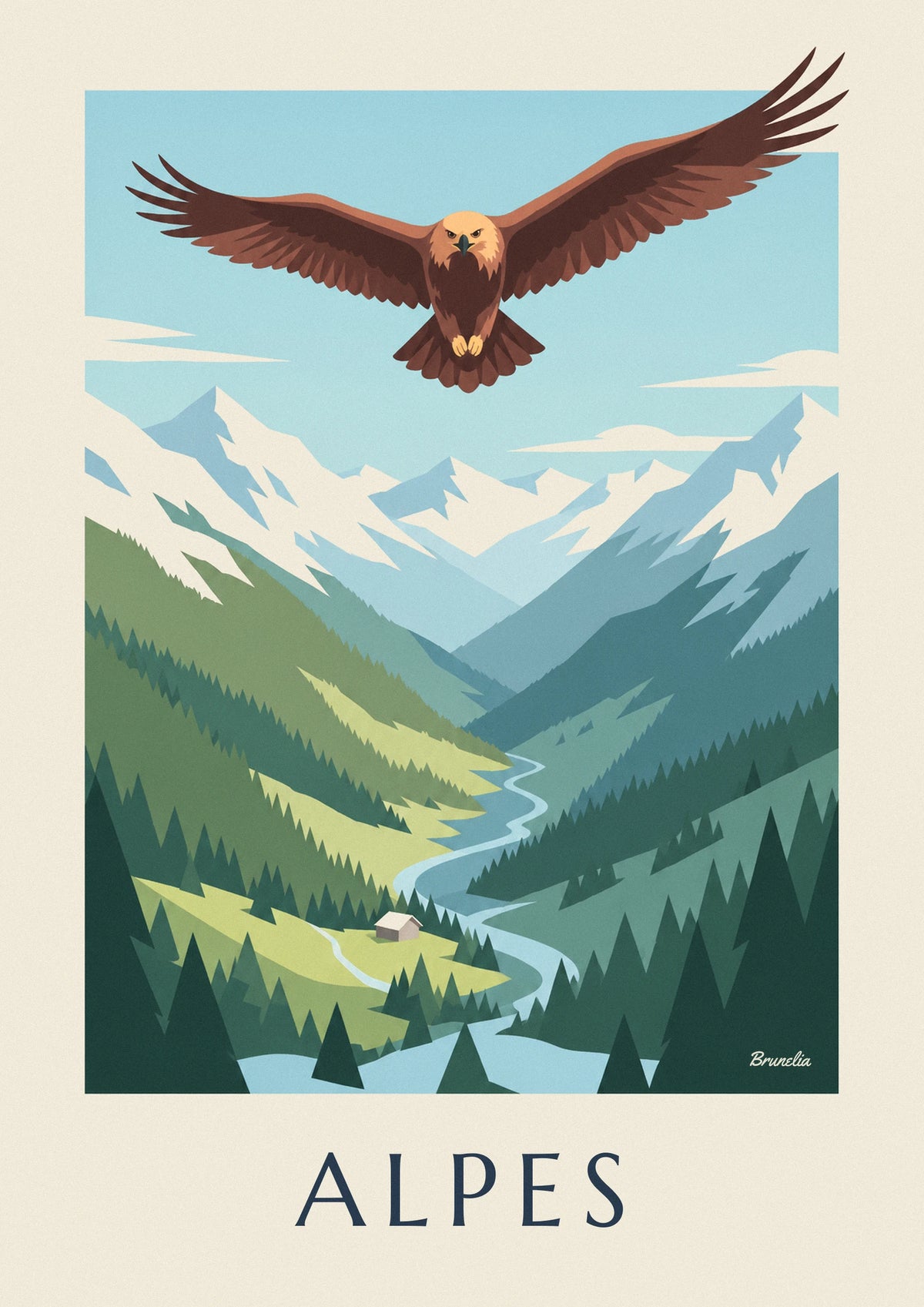 Poster Steinadler über einem Alpental